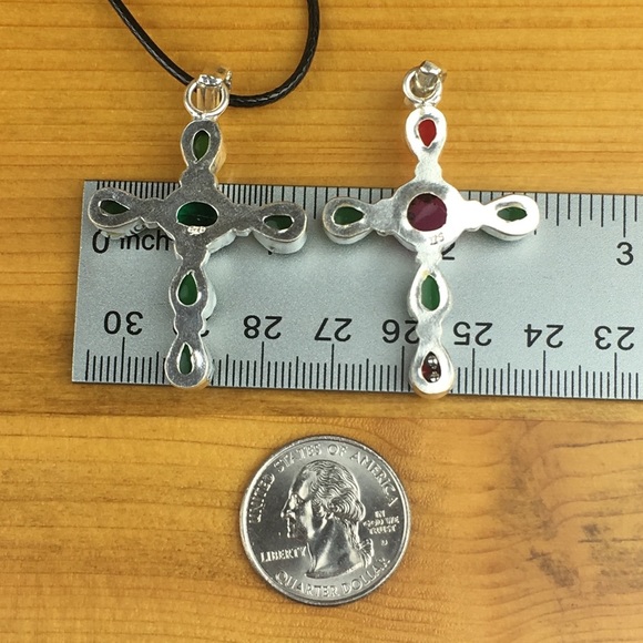 New Pair of Mixed Onyx Stone Handmade Silver Overlay Cross Pendants - Picture 5 of 8